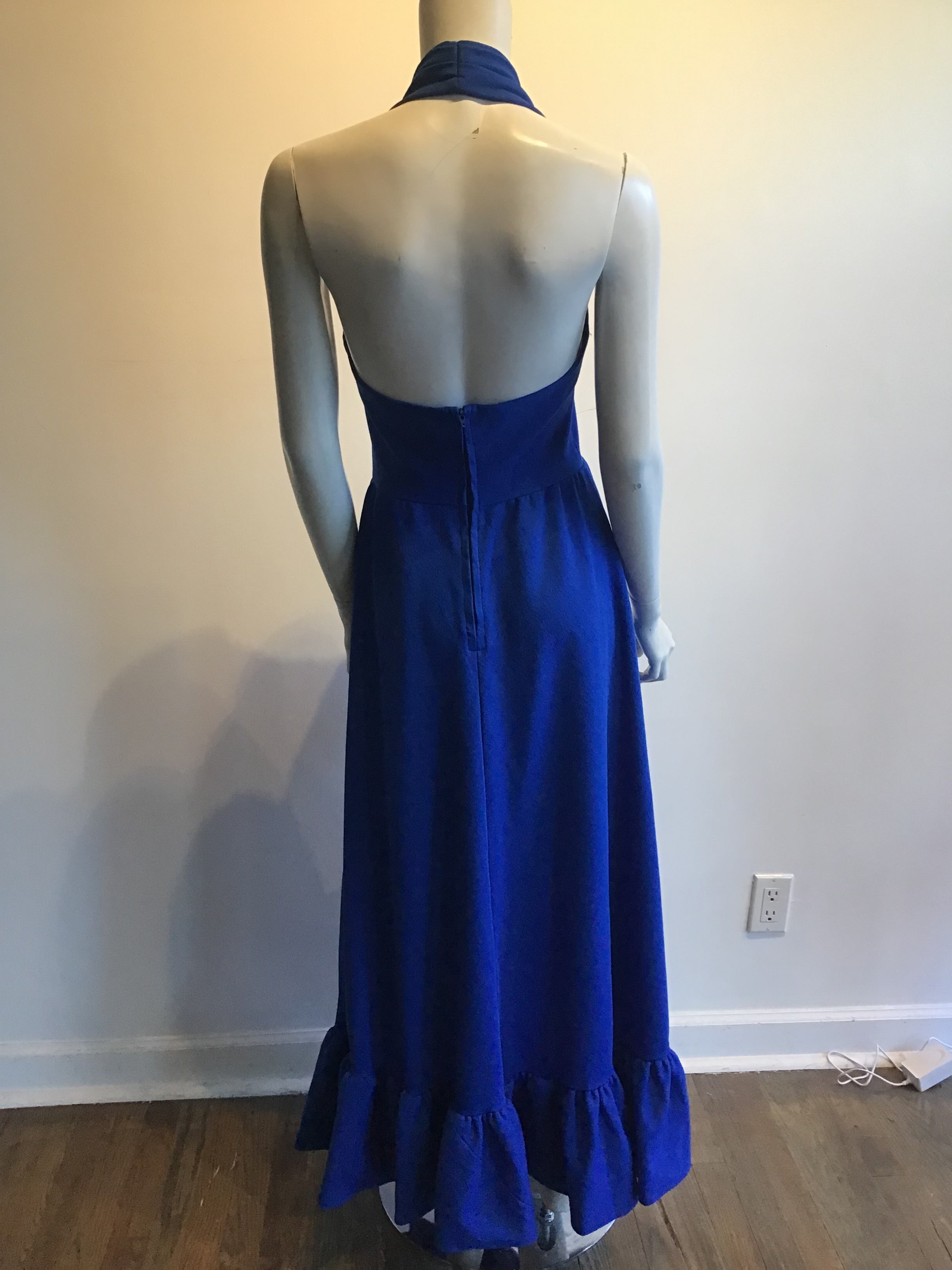 1970’s Cobalt Blue Crepe Polyester Halter dress Size 4