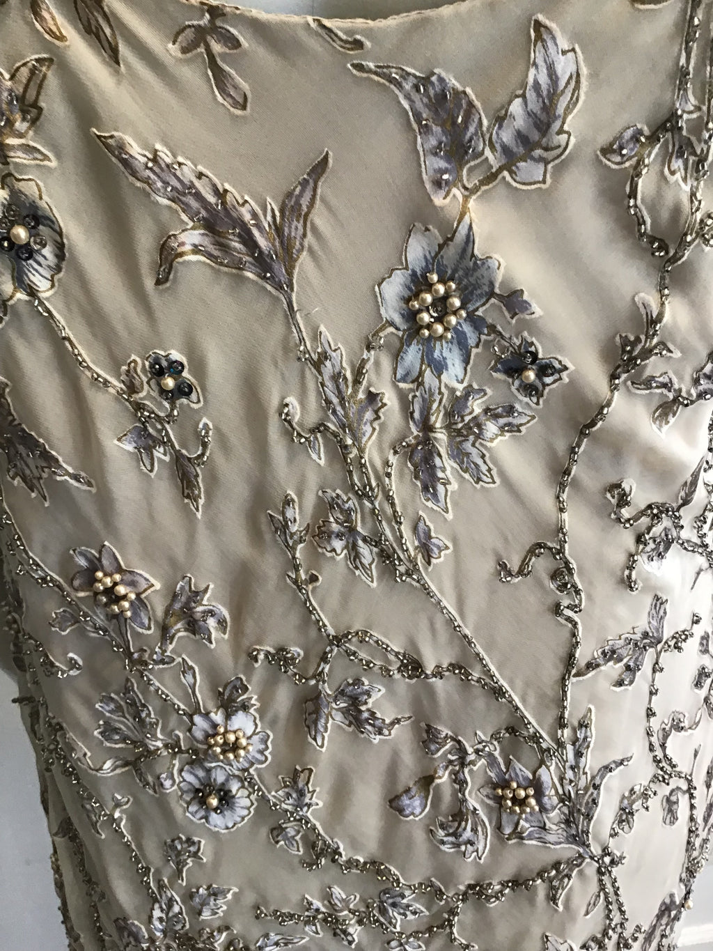1990s Victoria Royal Taupe Silk Evening Gown Size 16