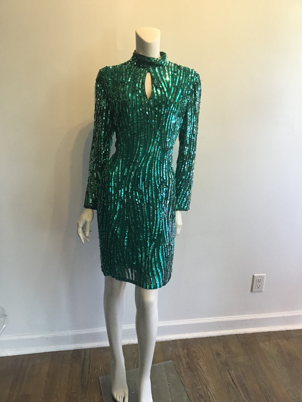 1980’s Green Sequined Cocktail Dress Size 12