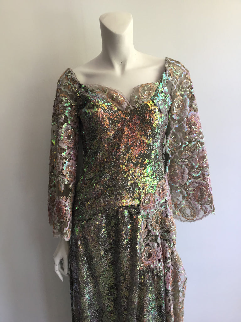 1983 Custom Made Iridescent Sequins Dress Size 8