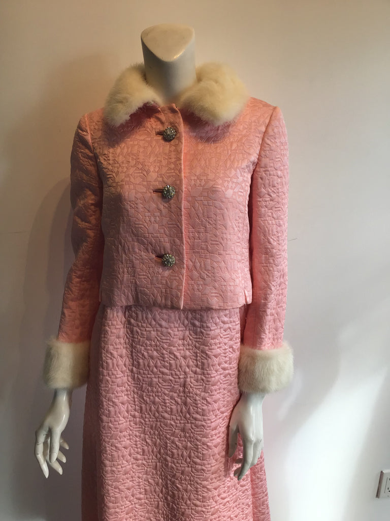 1960s Malcolm Starr Pink Brocaded Dress with Jacket -size 6