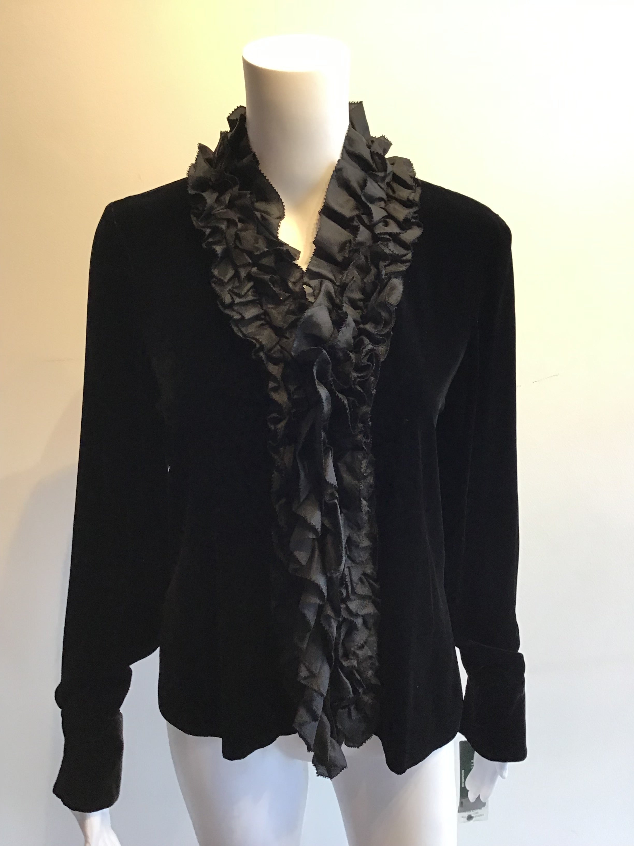 1990’s Ralph Lauren Black Velvet Jacket with Ruffled Lapel Size 6