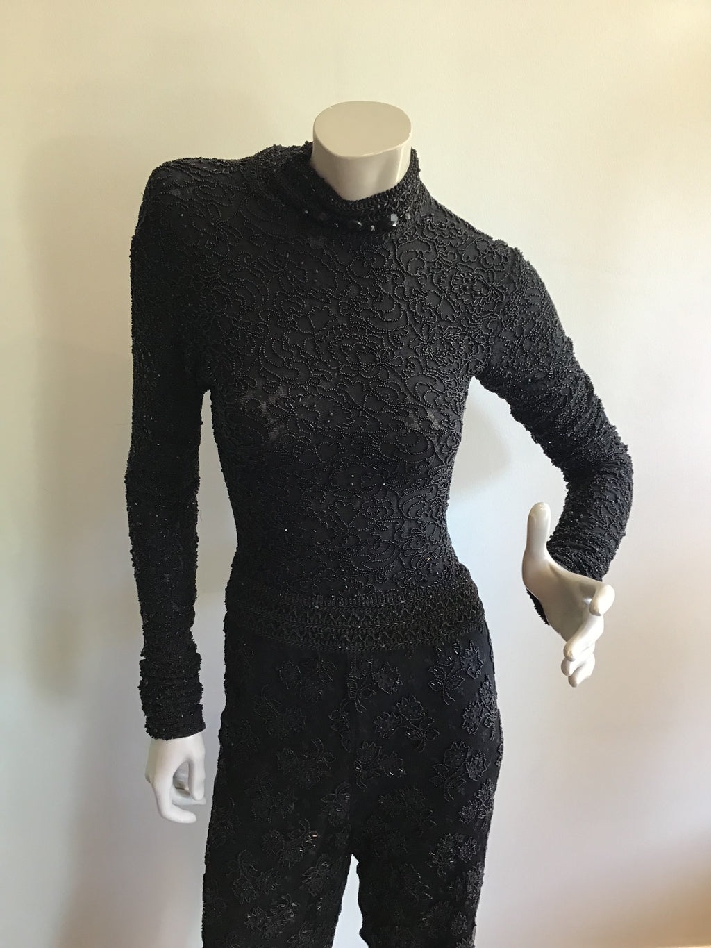 1980's Giorgio di Saint Angelo  Black Beaded Unitard and Pants Size 6/8