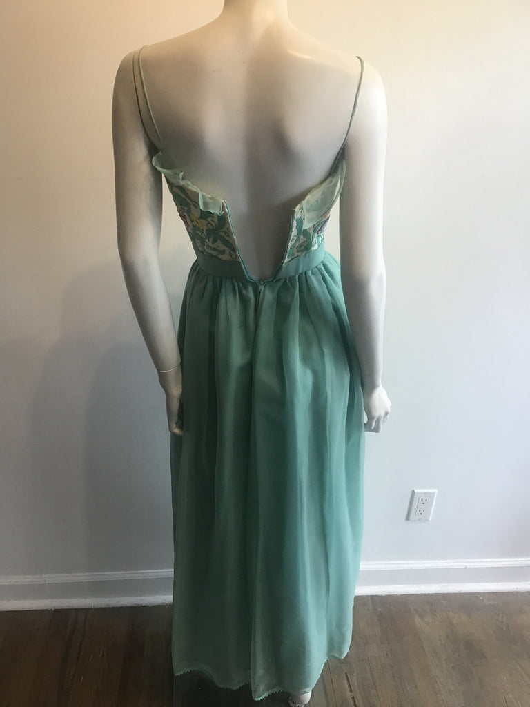 1950’s Mary O’Donnell Silk Aquamarine Blue Evening Dress Size 0/2