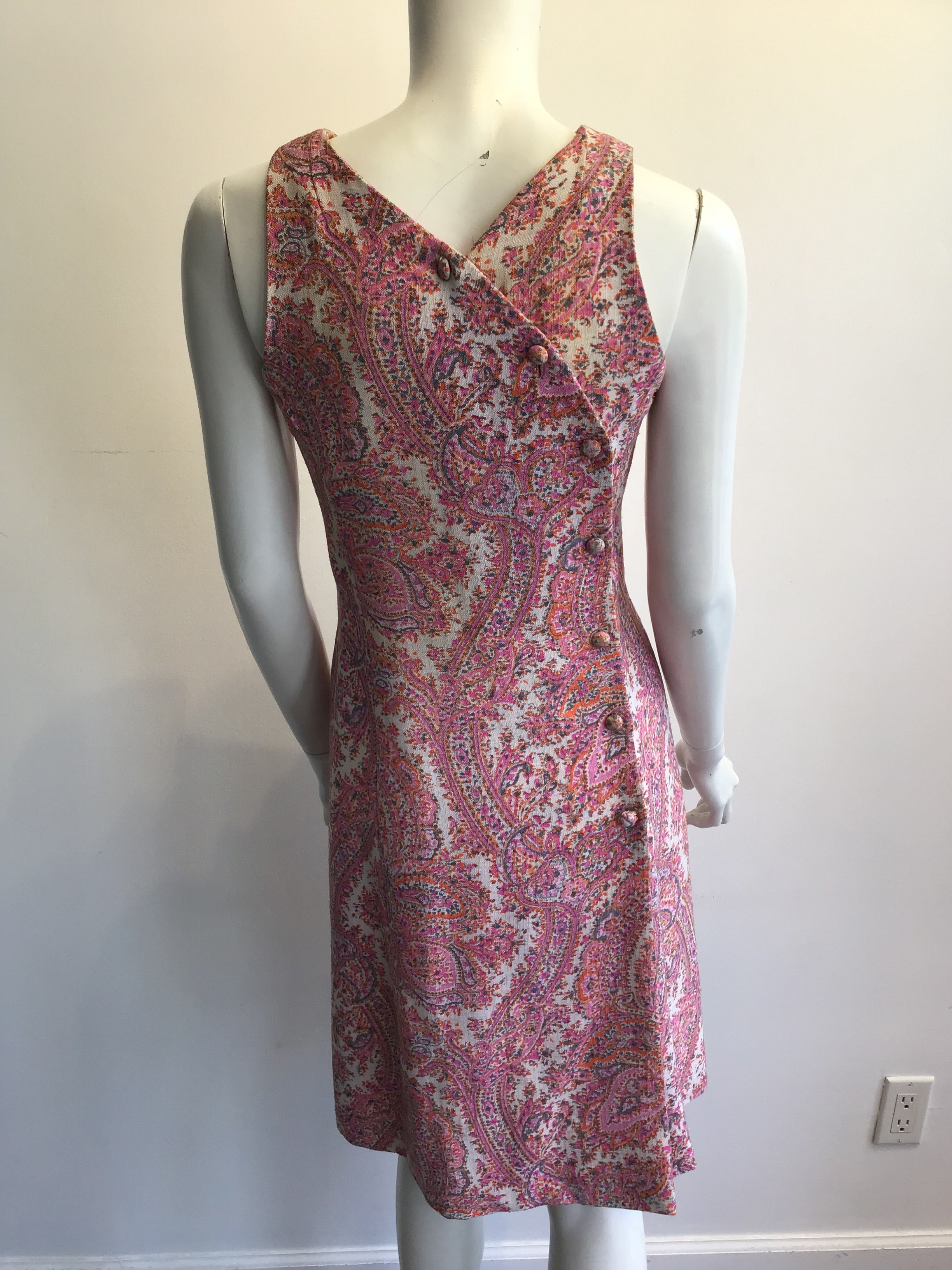 1960s Cotton Blend Pink Paisley Shift Dress Size 4