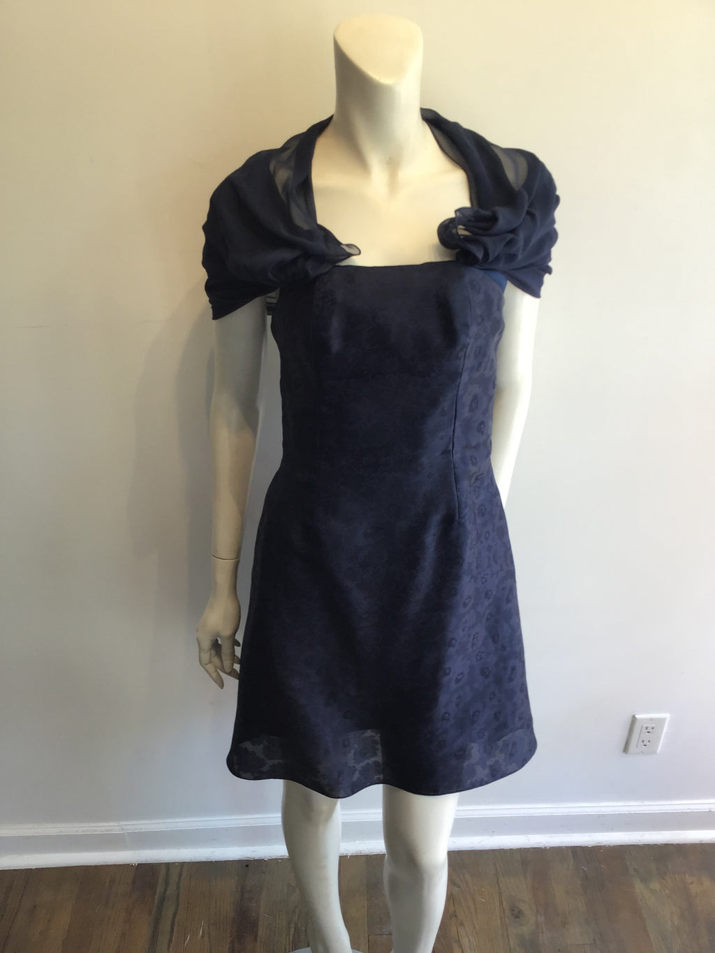 1990’s Joanna Mastroianni Navy Blue Silk Blend Cocktail Dress Size 6