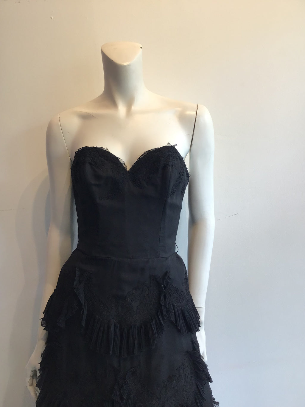 1950s Harvey Brenin Black Organza and Lace Cocktail Dress Size 6