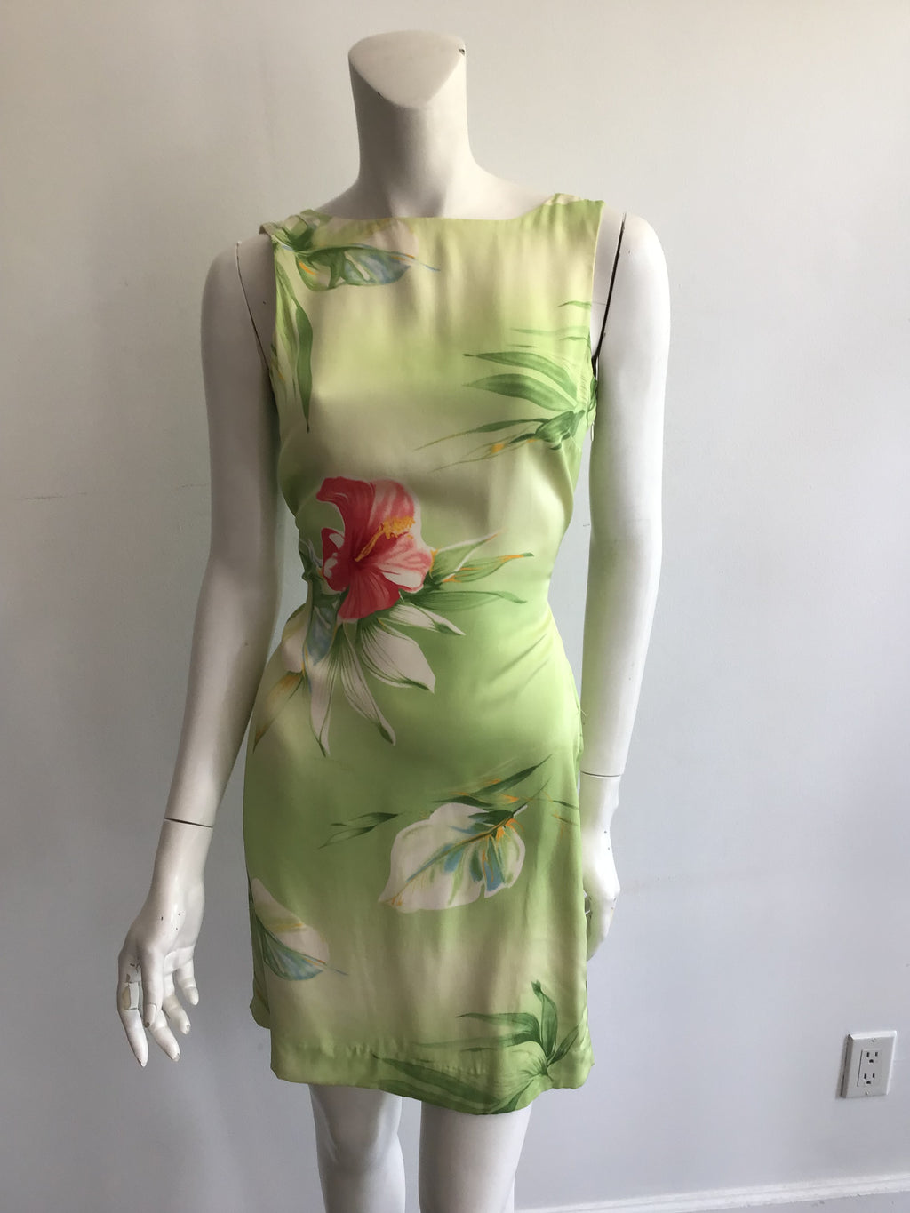 2000s Silk Green and Pink Tommy Bahama Dress Size 8