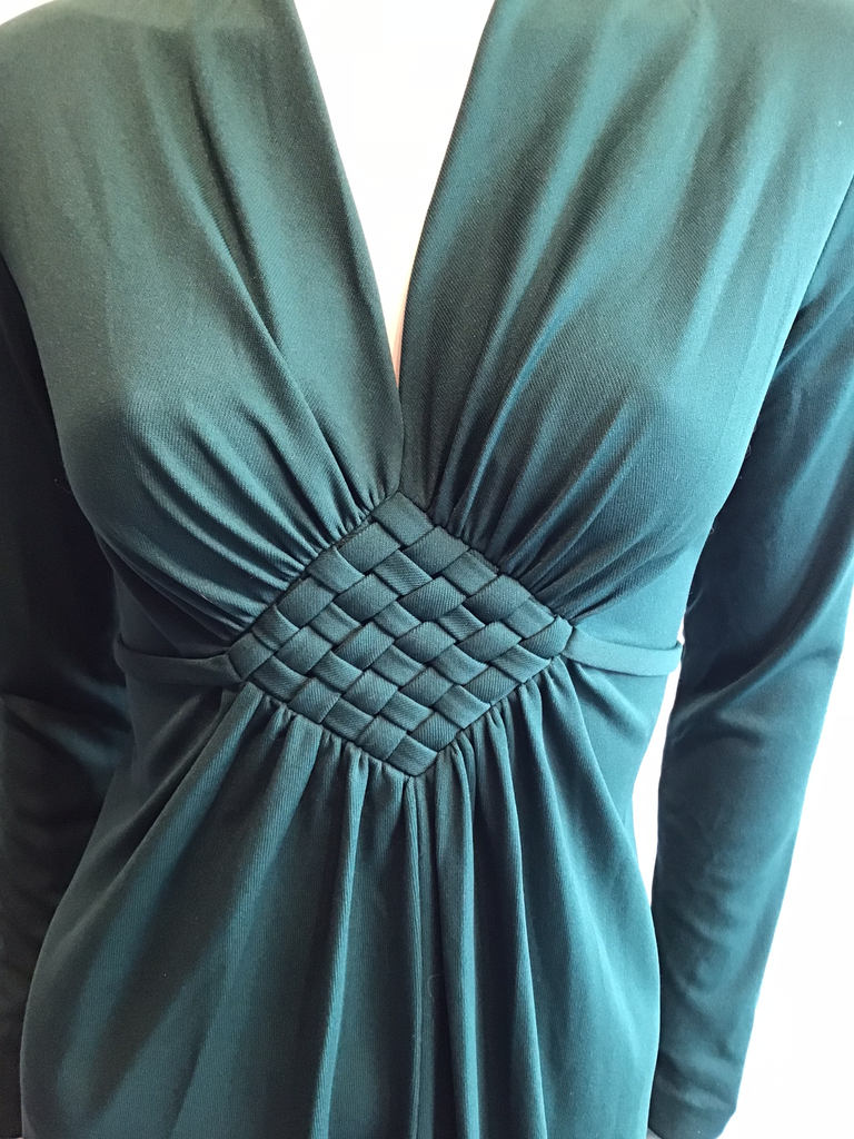 1970’s Forrest Green Polyester Evening Dress Size up to 8/9
