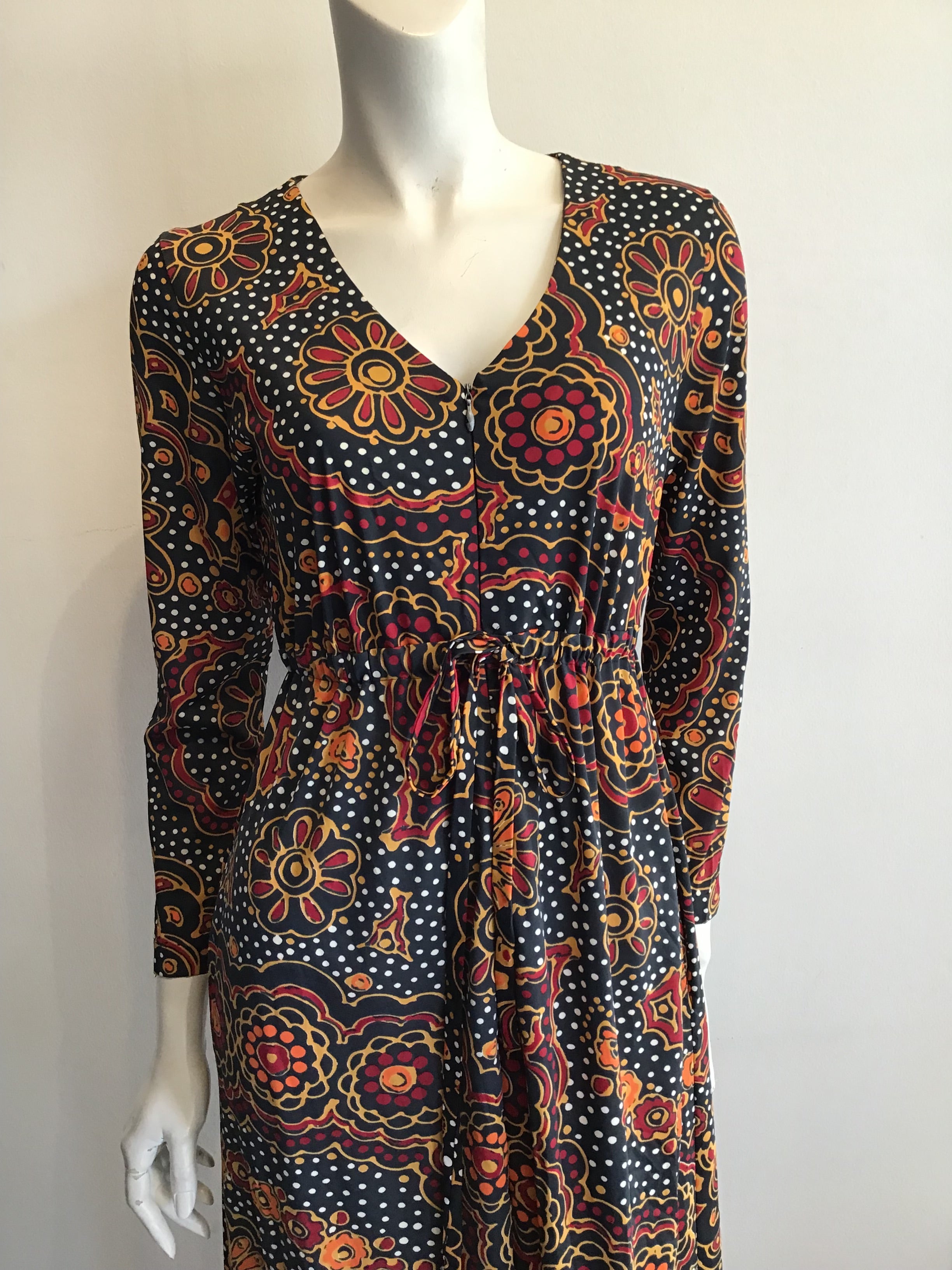 1970s Vanity Fair Printed Polyester Maxi Dress Size 8