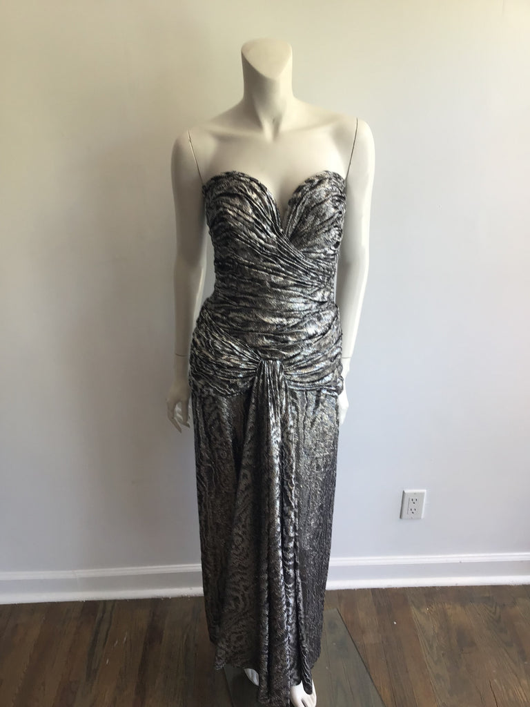 Greenwich Connecticut vintage clothing shop gift shop Vicky Tiel Silver Strapless Evening Gown