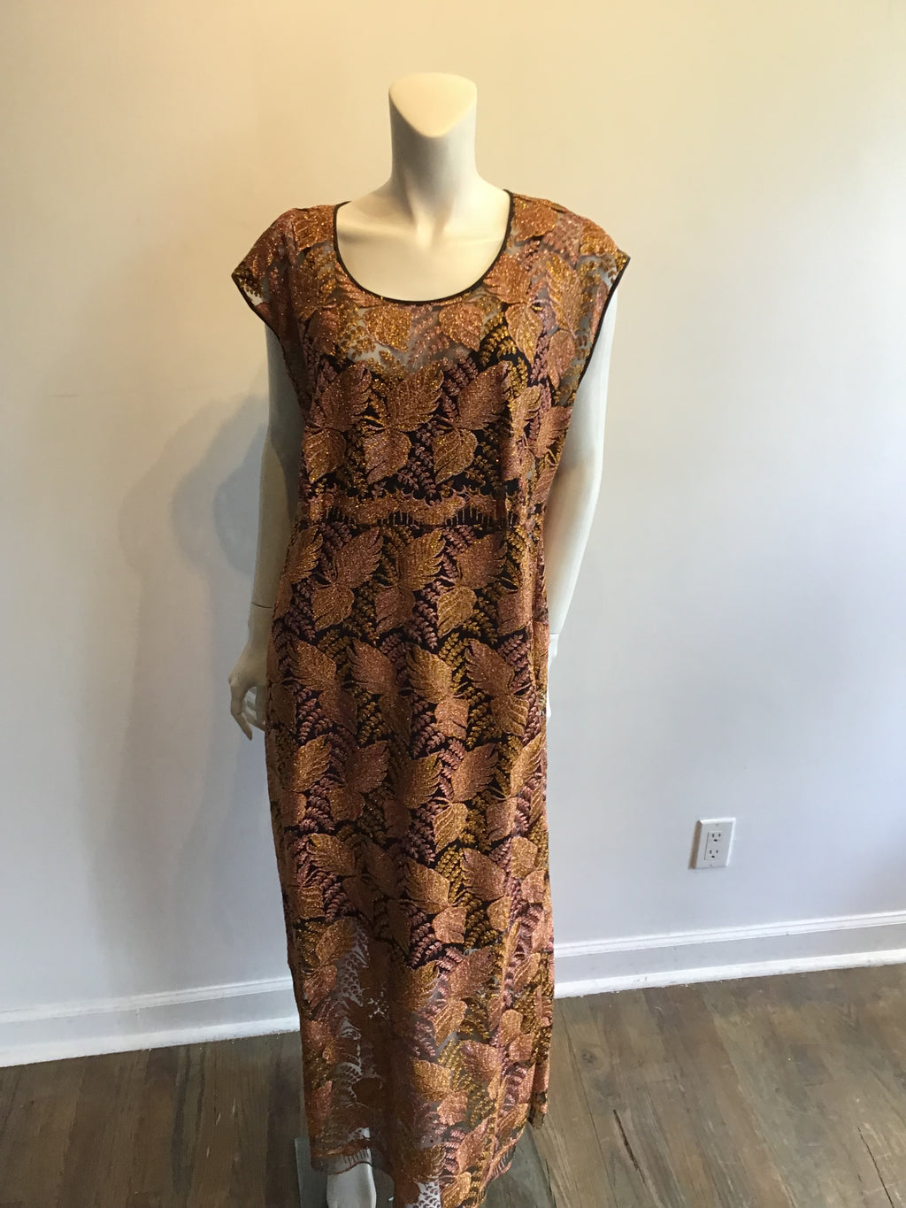1980’s Copper/Pink Metallic Lace Evening Dress with 2 Jackets. Size 16