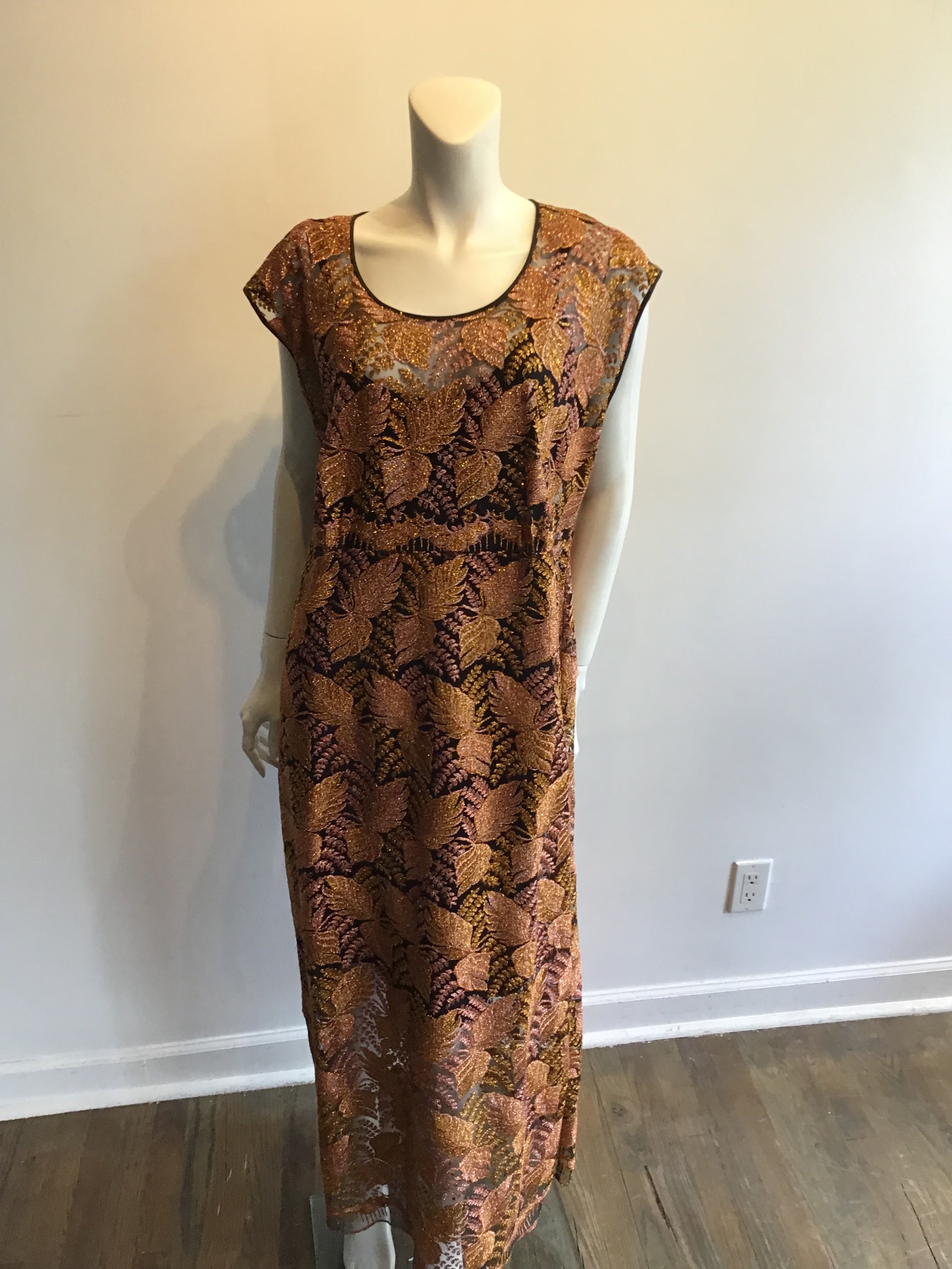 1980’s Copper/Pink Metallic Lace Evening Dress with 2 Jackets. Size 16