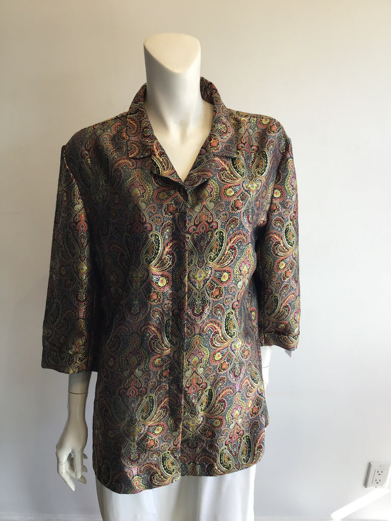 1980’s Gold and Red Paisley Polyester Jacket Size 10