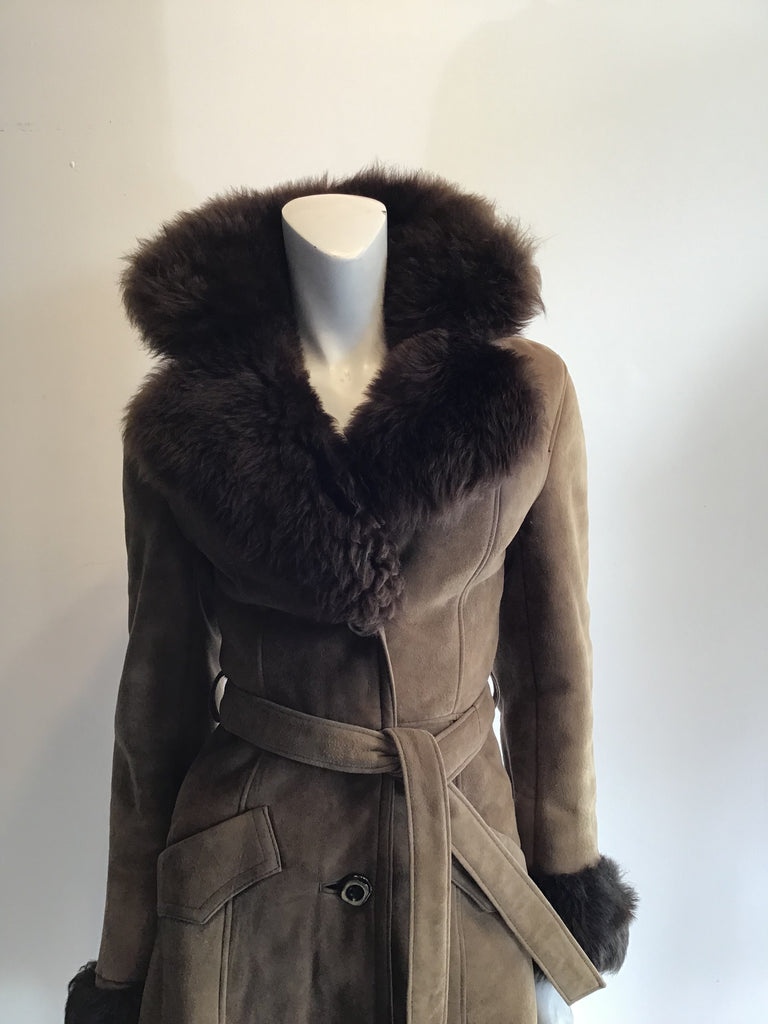 1970s Tan Suede Coat with Faux Fur Lining Size 6