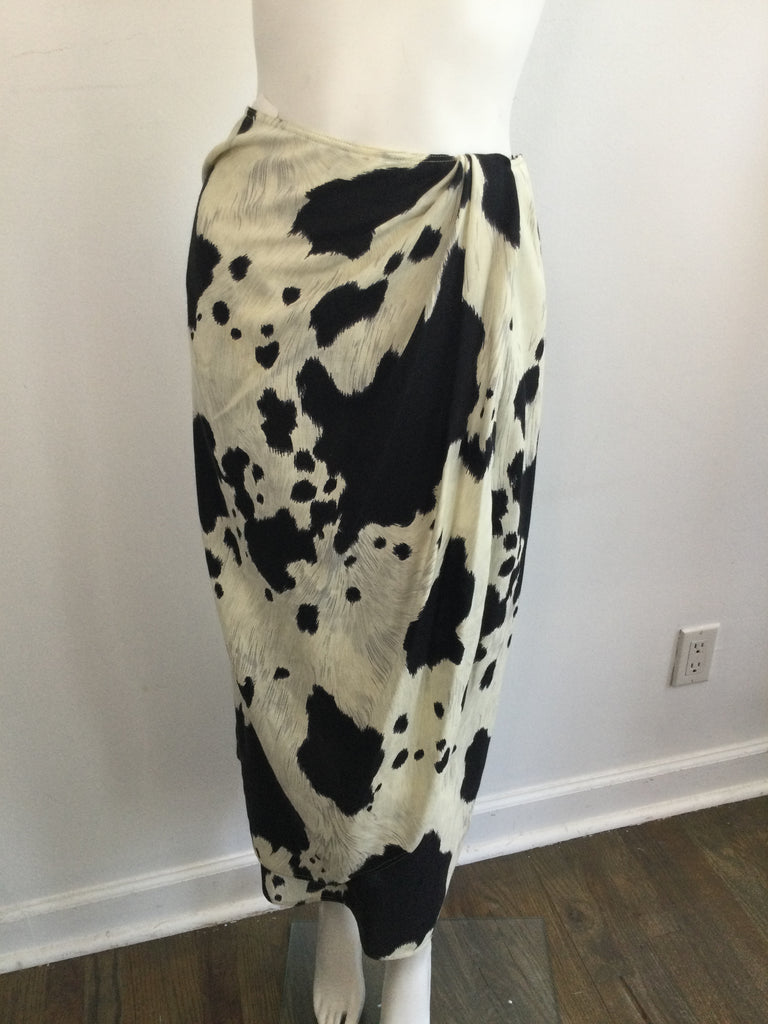 1980s Anne Klein Cotton Black and White Cow Print Size 10