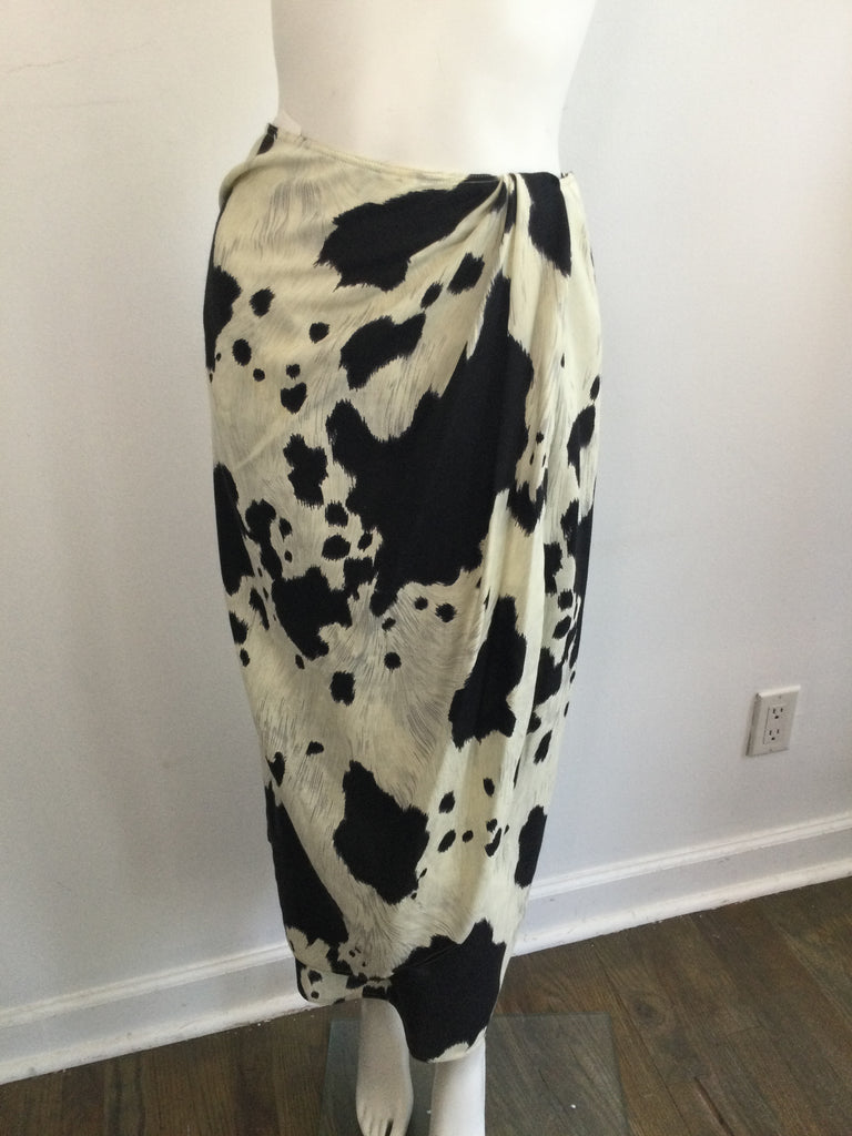 1980s Anne Klein Cotton Black and White Cow Print Size 10