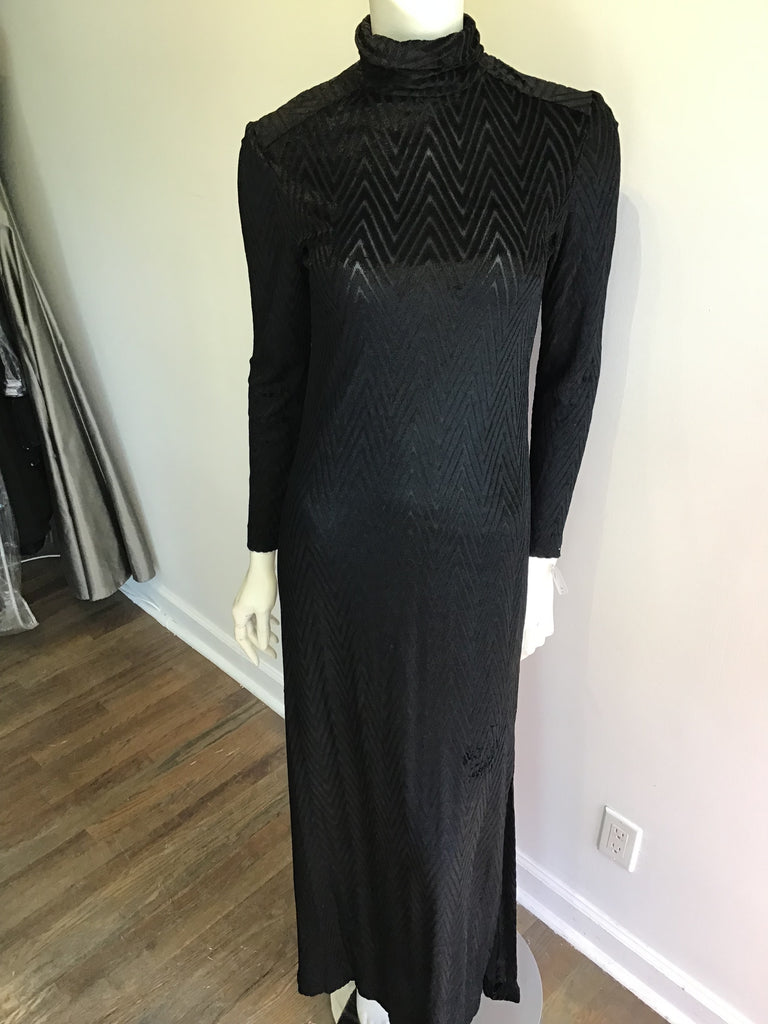 1970’s Black Herrigbone Cotton Blend Maxi Dress Size 6