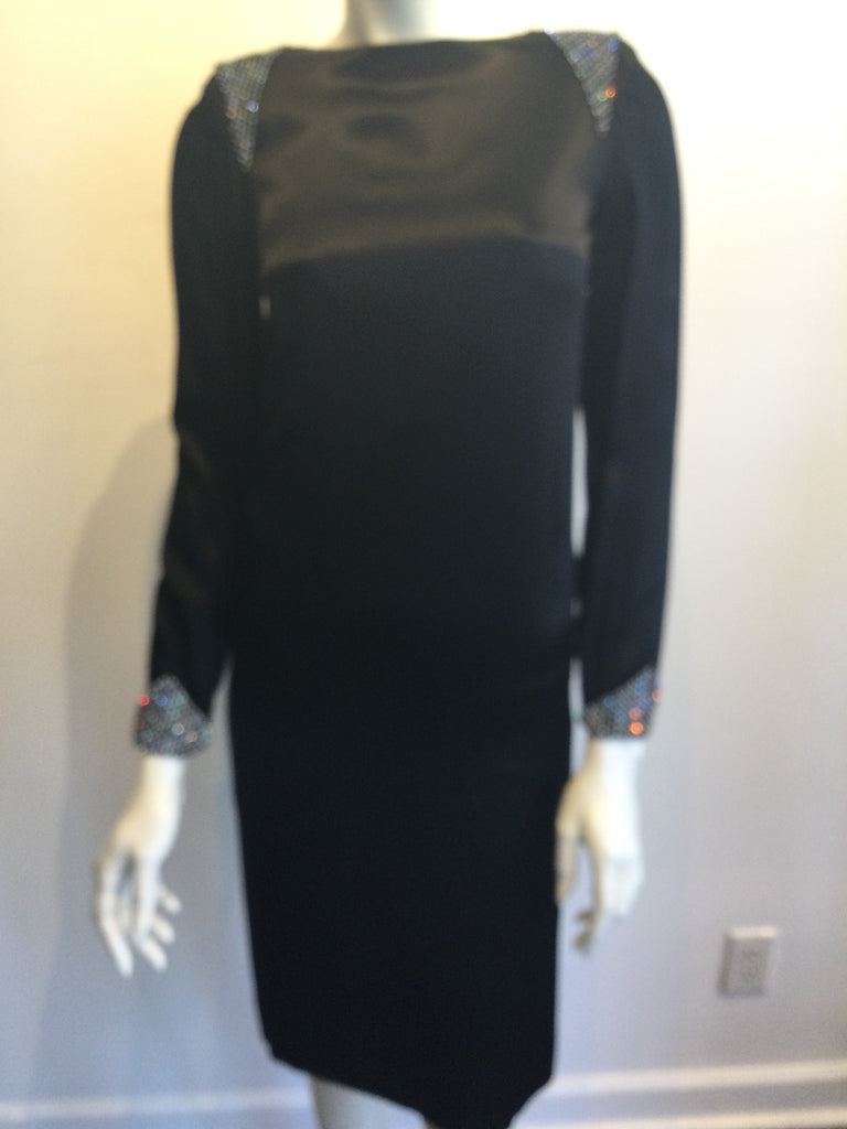 1980s Albert Nippon Black Silk Satin Cocktail Dress Size 6