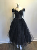 1980s David Fielden Black Tuille Strapless Evening Gown Size 4