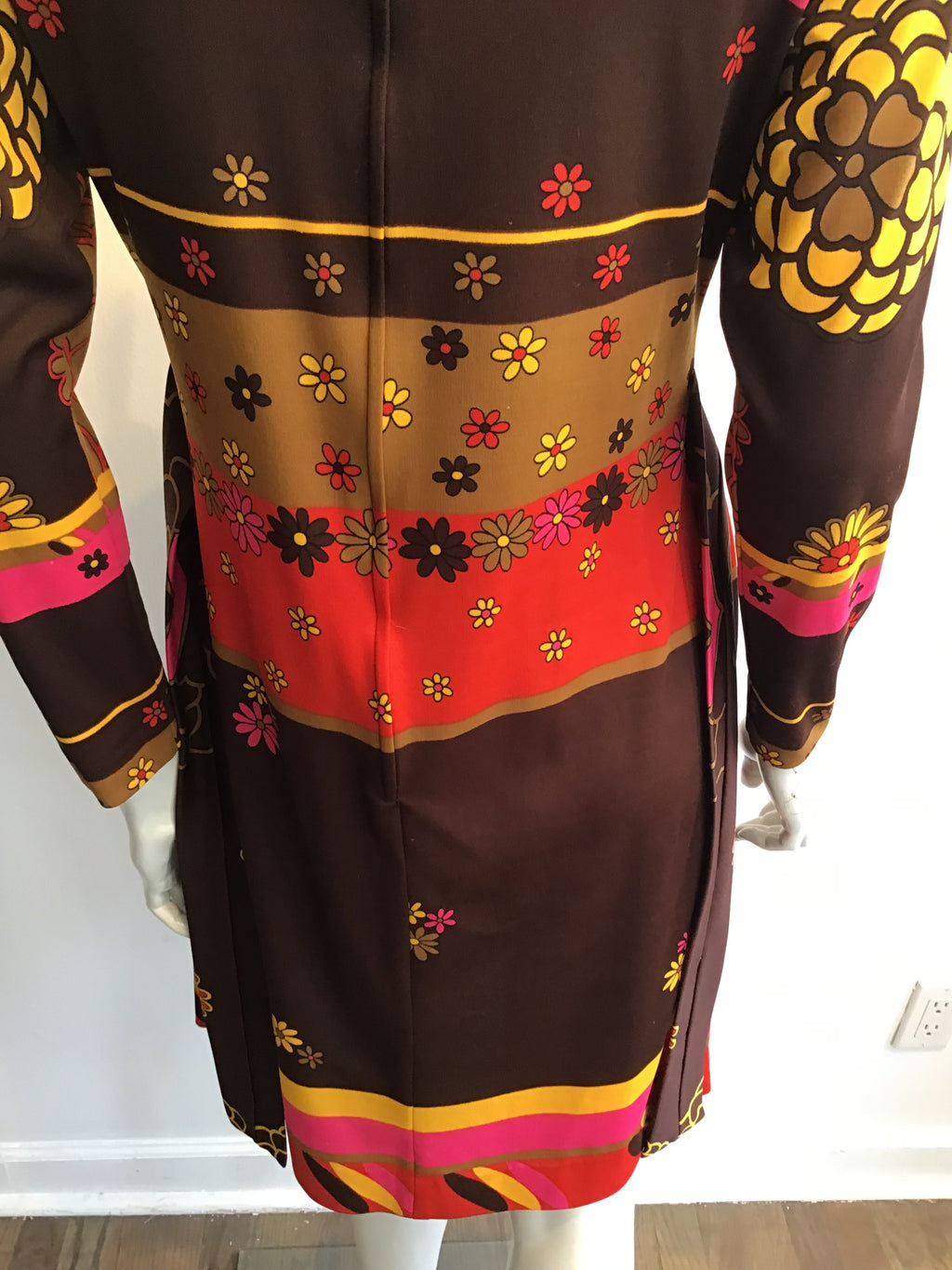 1970s Artemis Polyester Blend Brown Multicolor Dress Size 10