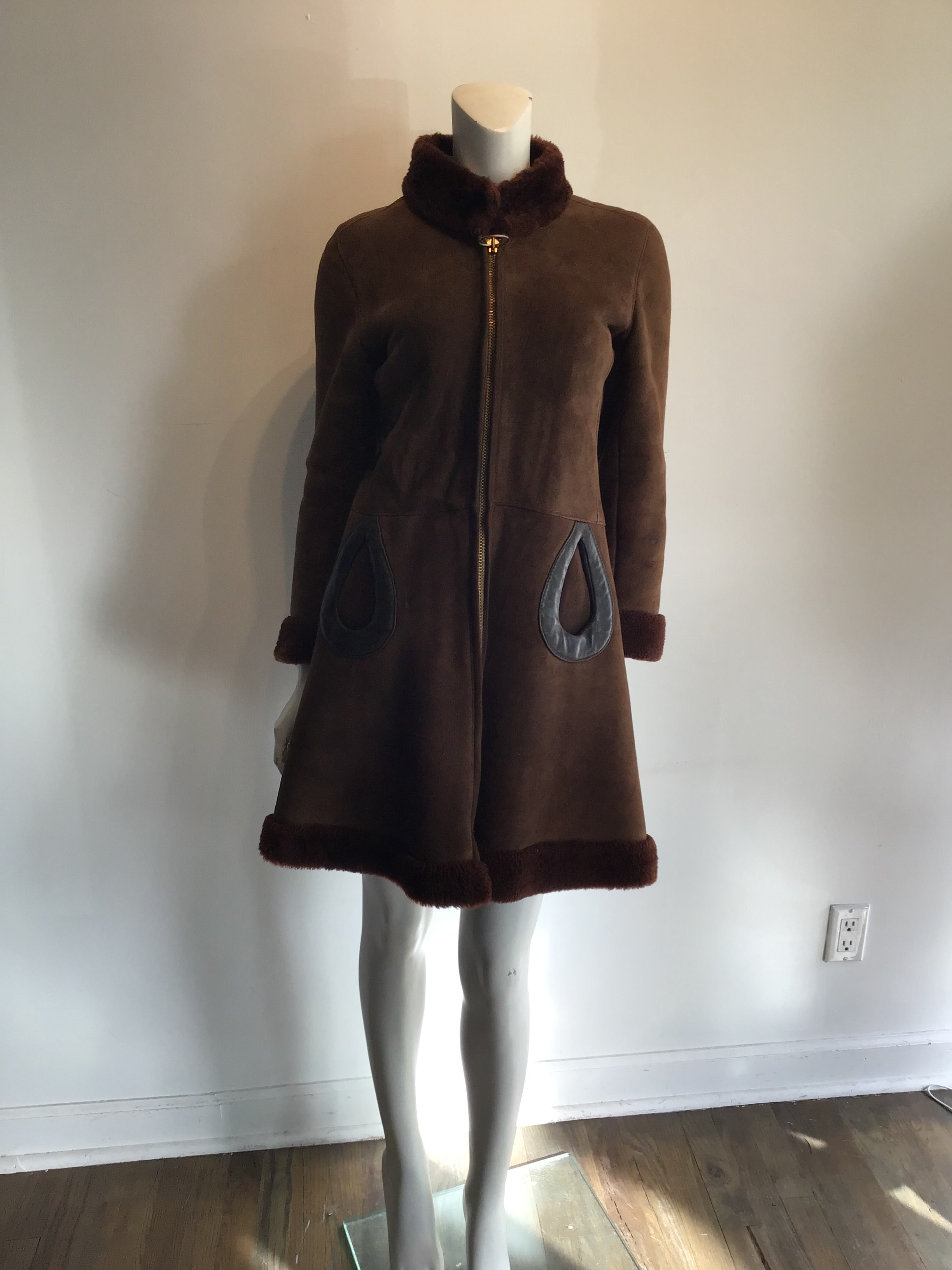 Late 1960s Pierre Cardin Brown Suede Coat Size 6