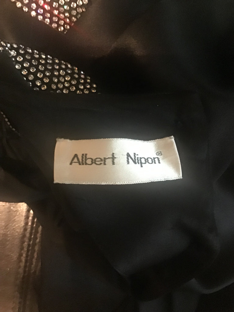1980s Albert Nippon Black Silk Satin Cocktail Dress Size 6