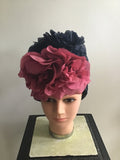 1960s Christian Dior New York ,Turban with Raspberry/blk  silk Flowers