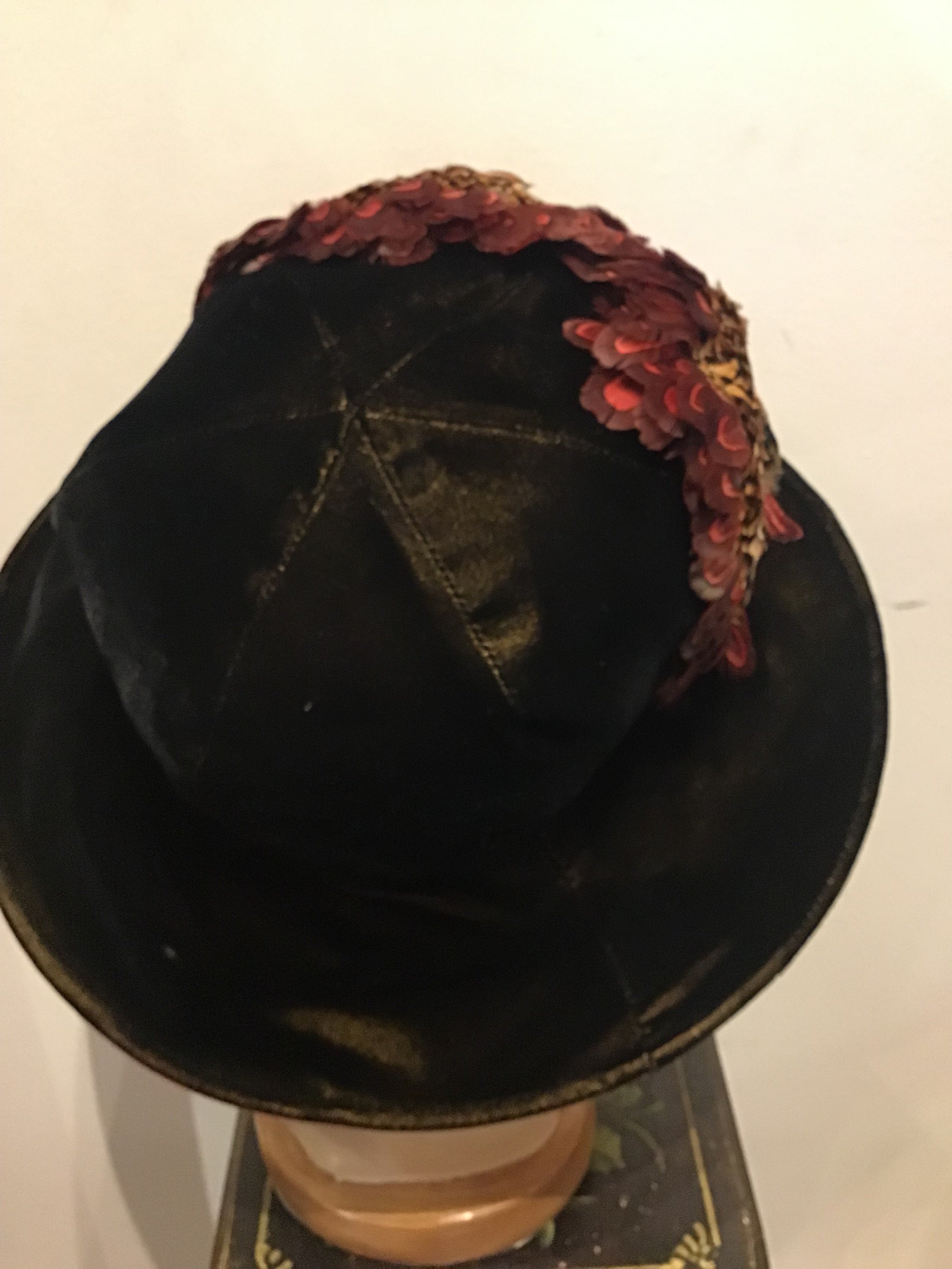 1990’s Eric Javits Wine Velvet and Feather Hat