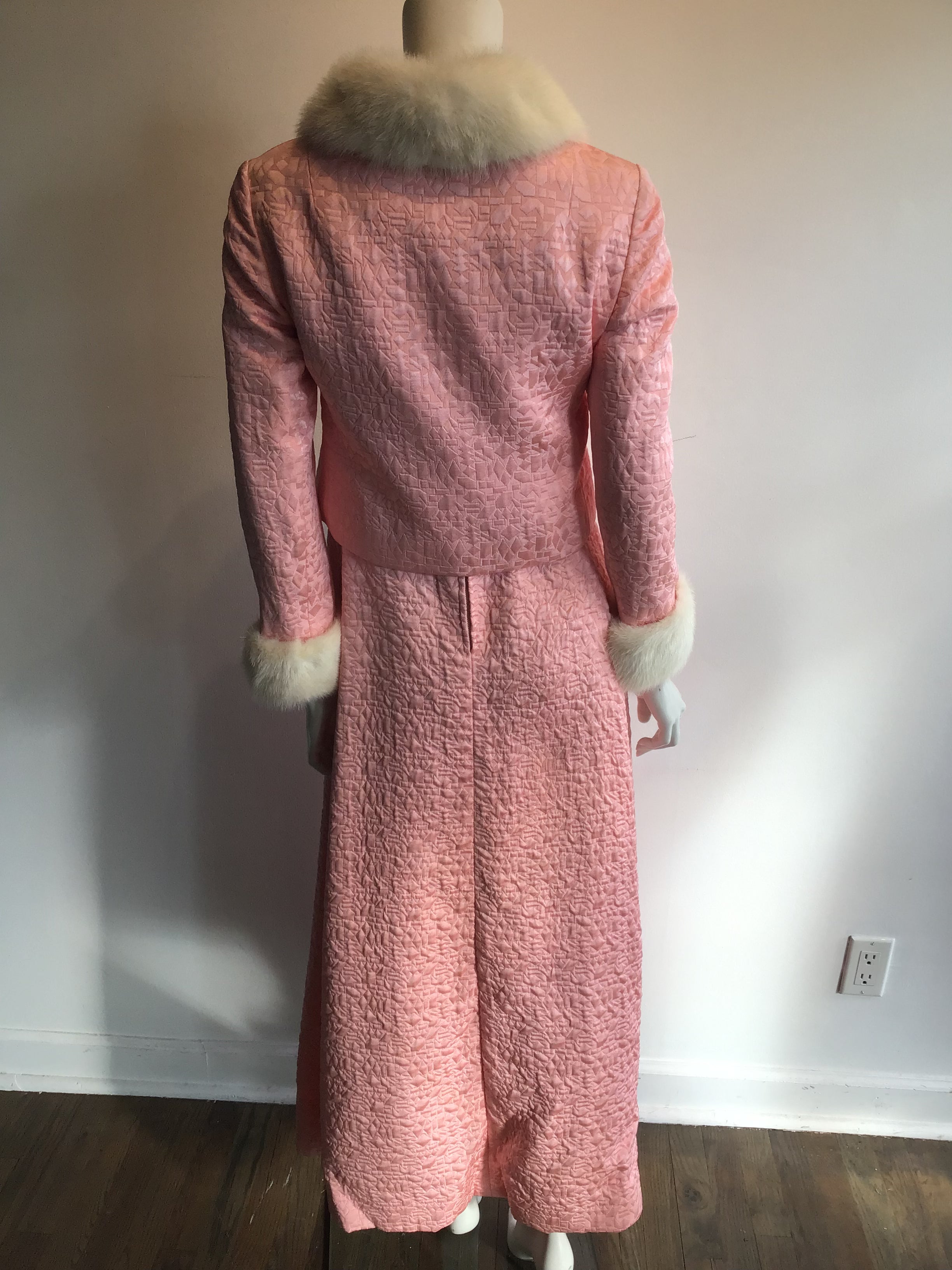 1960s Malcolm Starr Pink Brocaded Dress with Jacket -size 6