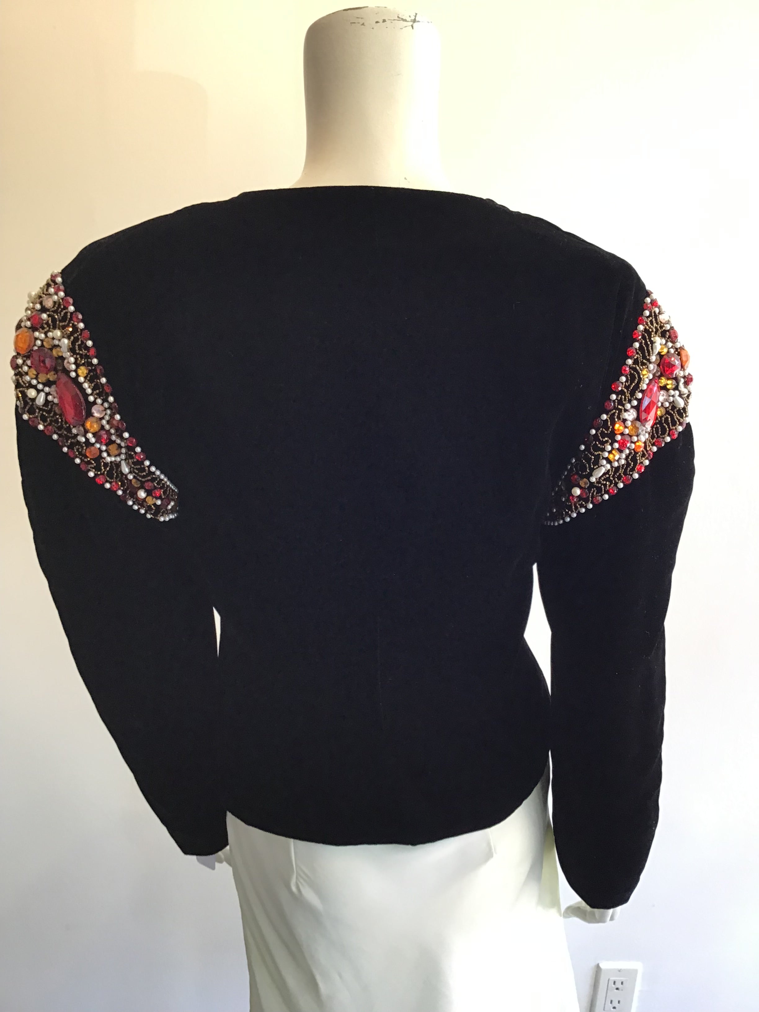 1980’s Krizia Black Silk Velvet Buster and Crop Jacket Size 8