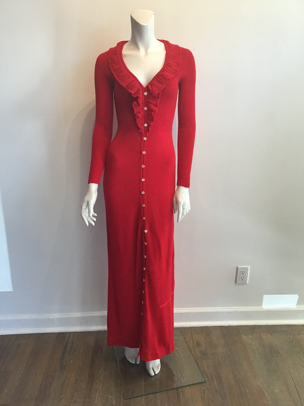 1970's Red Acrylic Knitted long  Maxi Dress Size 8