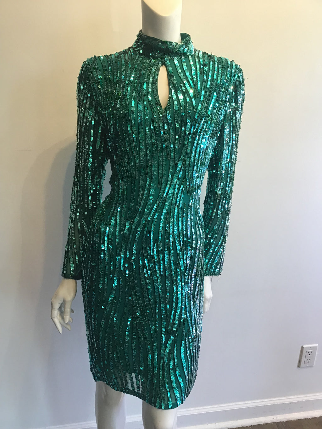 1980’s Green Sequined Cocktail Dress Size 12