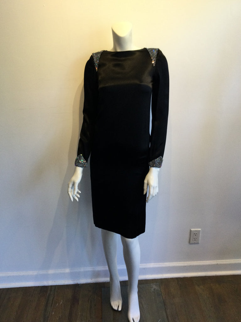 1980s Albert Nippon Black Silk Satin Cocktail Dress Size 6