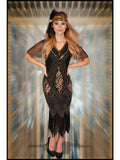Gold & Black Beaded and Sequined Art Deco Flapper Dress Costume