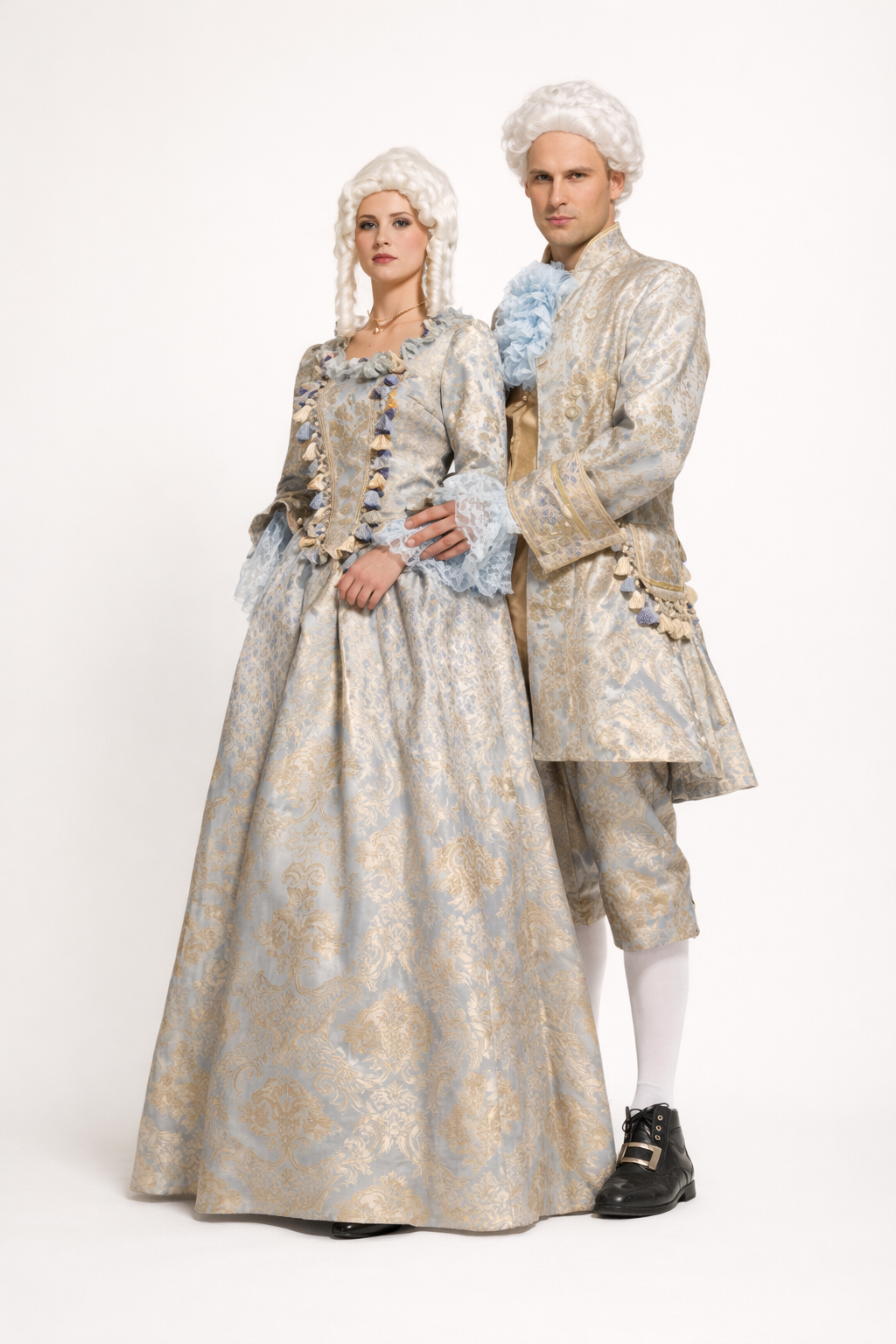 Amadeus Couple Blue & Gold Brocade Costume Rental