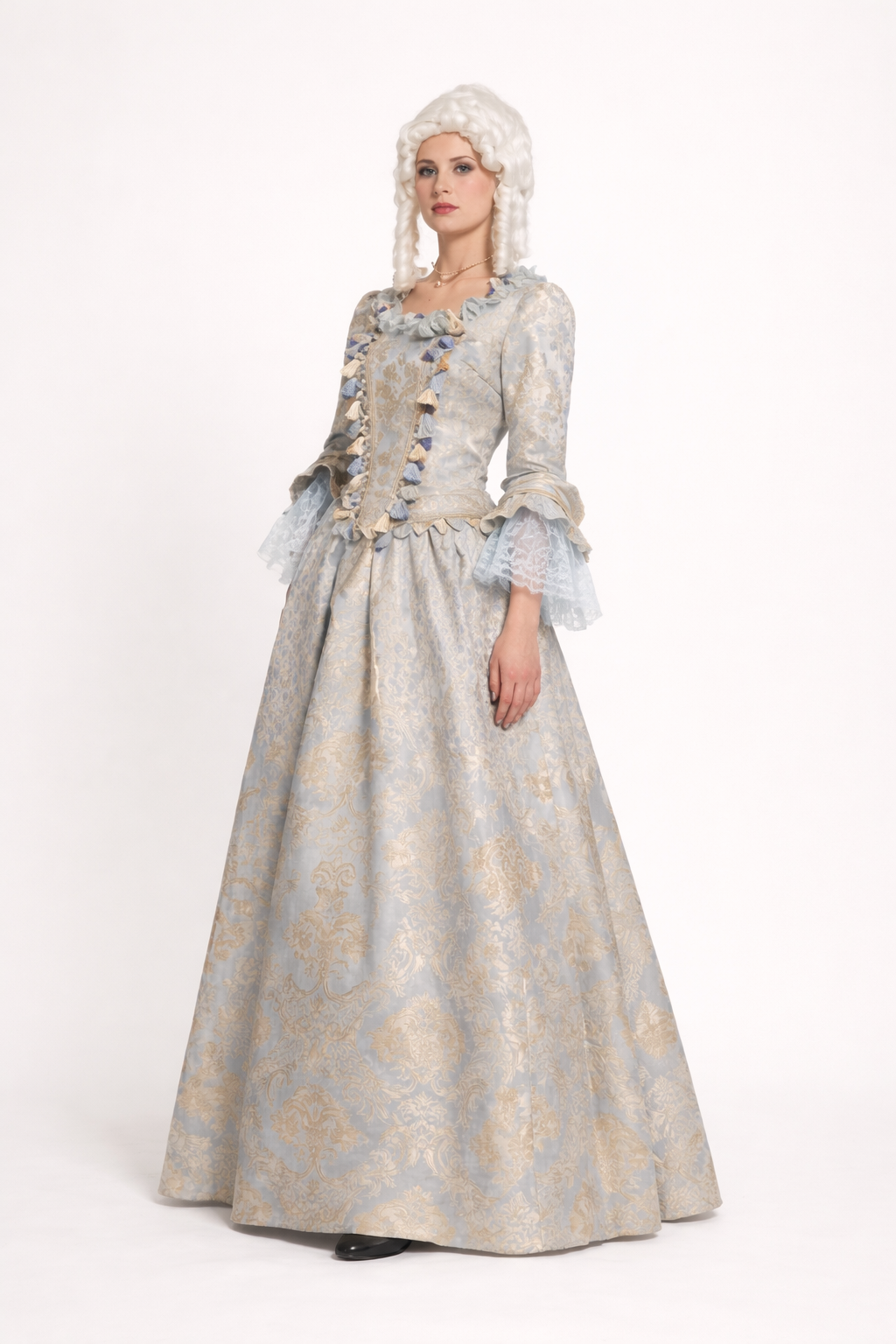 Amadeus Wemen's Blue & Gold Brocade Costume Rental