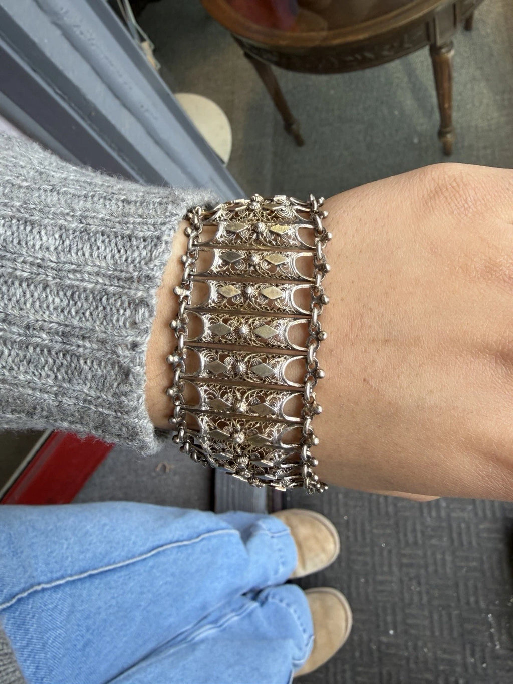 Antique Silver Vermeil Italian Filigree Bracelet