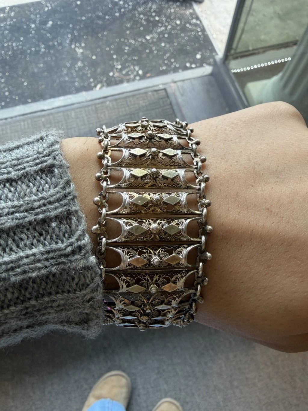 Antique Silver Vermeil Italian Filigree Bracelet