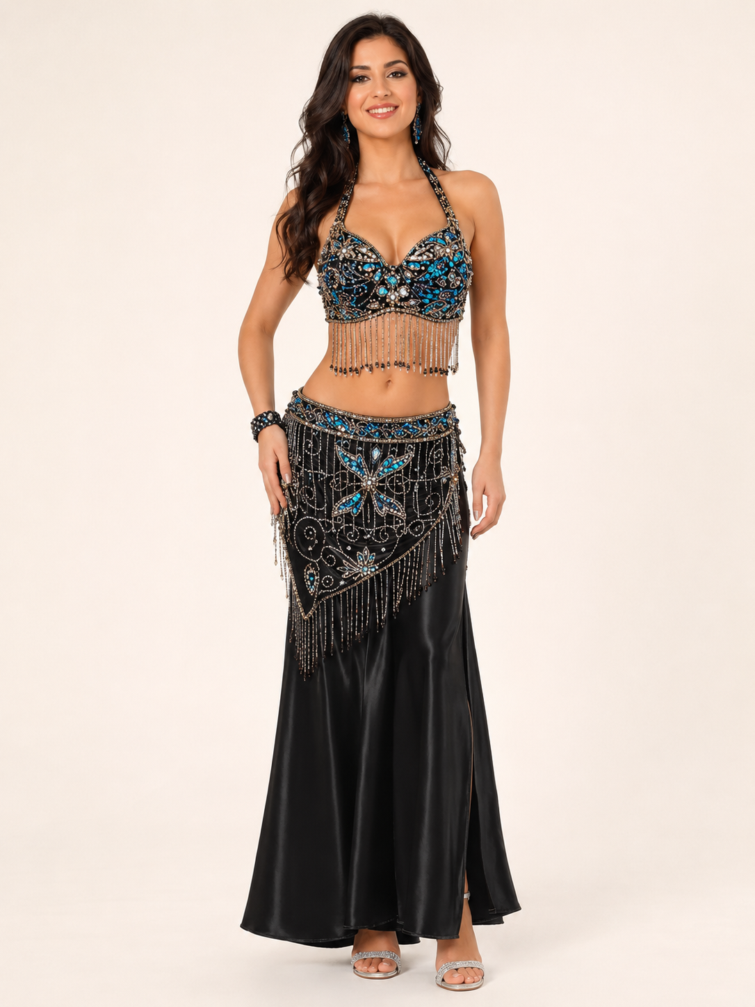 Aqua Black and Silver Belly Dancer Costume Rentals