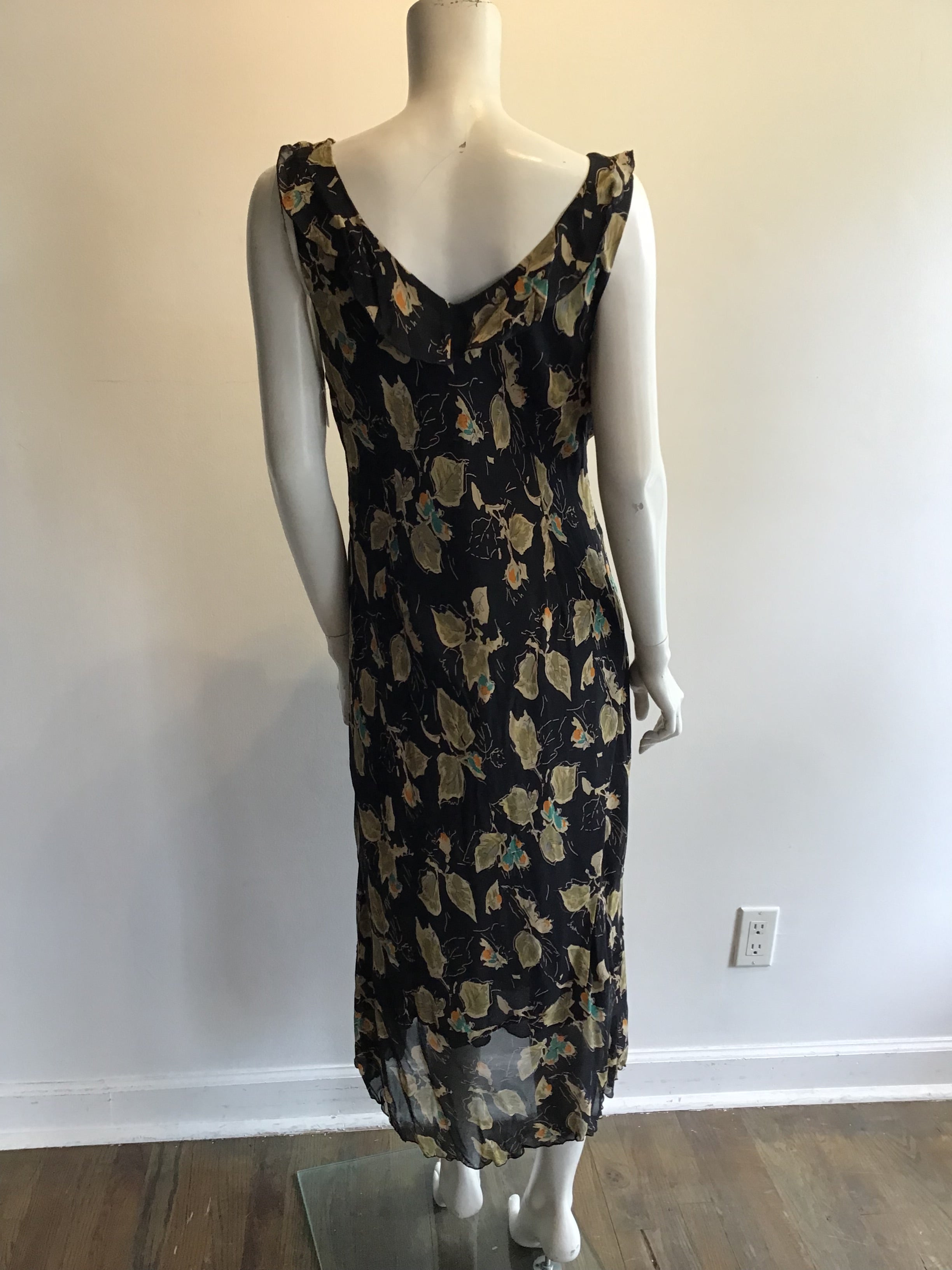 2000’s Lapis Black Floral Chiffon Maxi Dress Size 16
