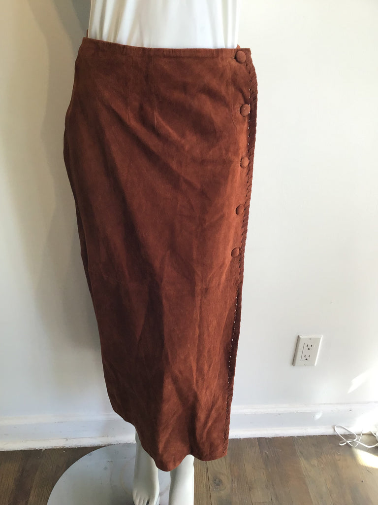 1990’s Carmel Suede Skirt with Buttons Size 8