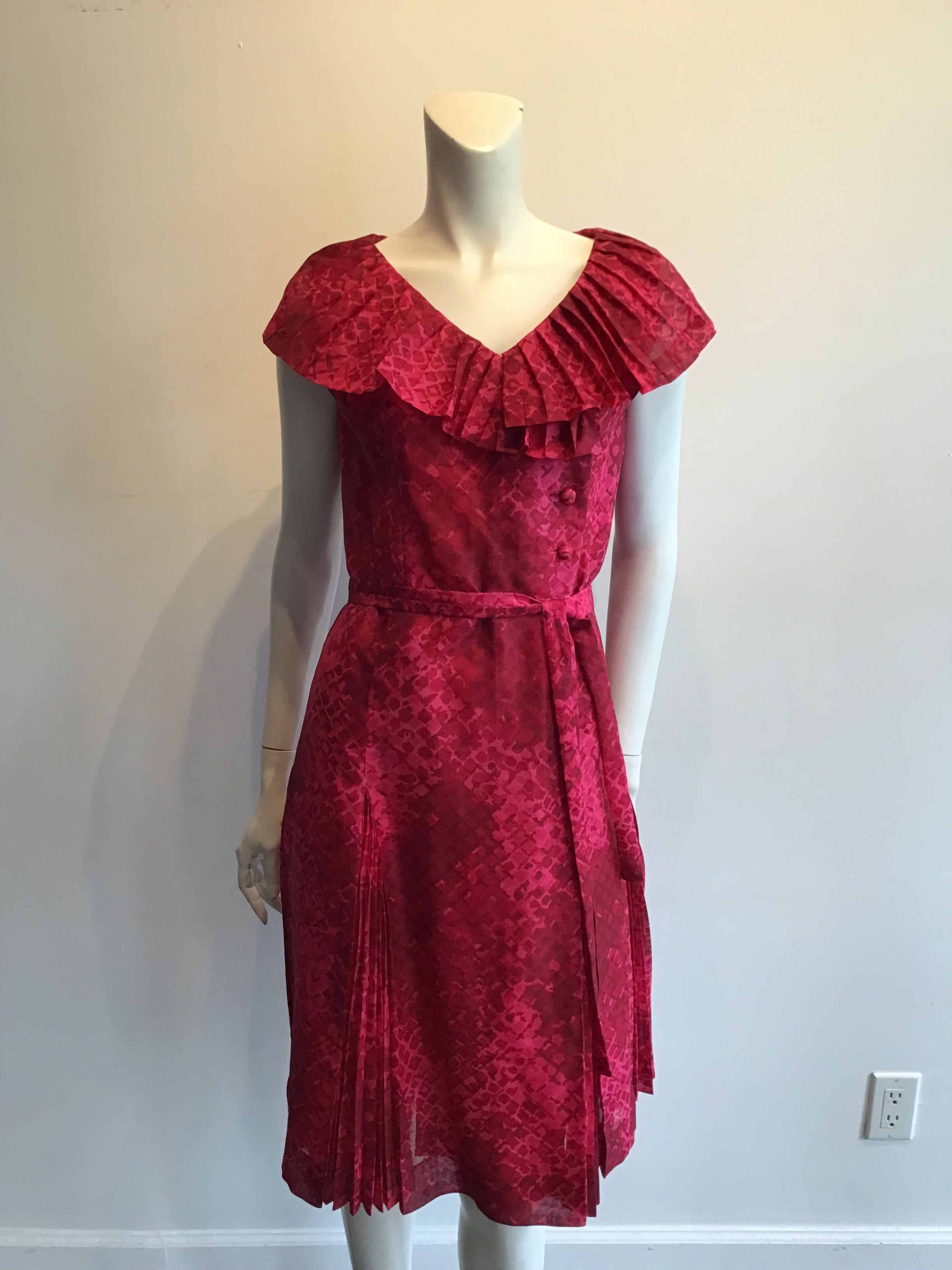 1960s Red and Pink Cotton Net Dress Size 8