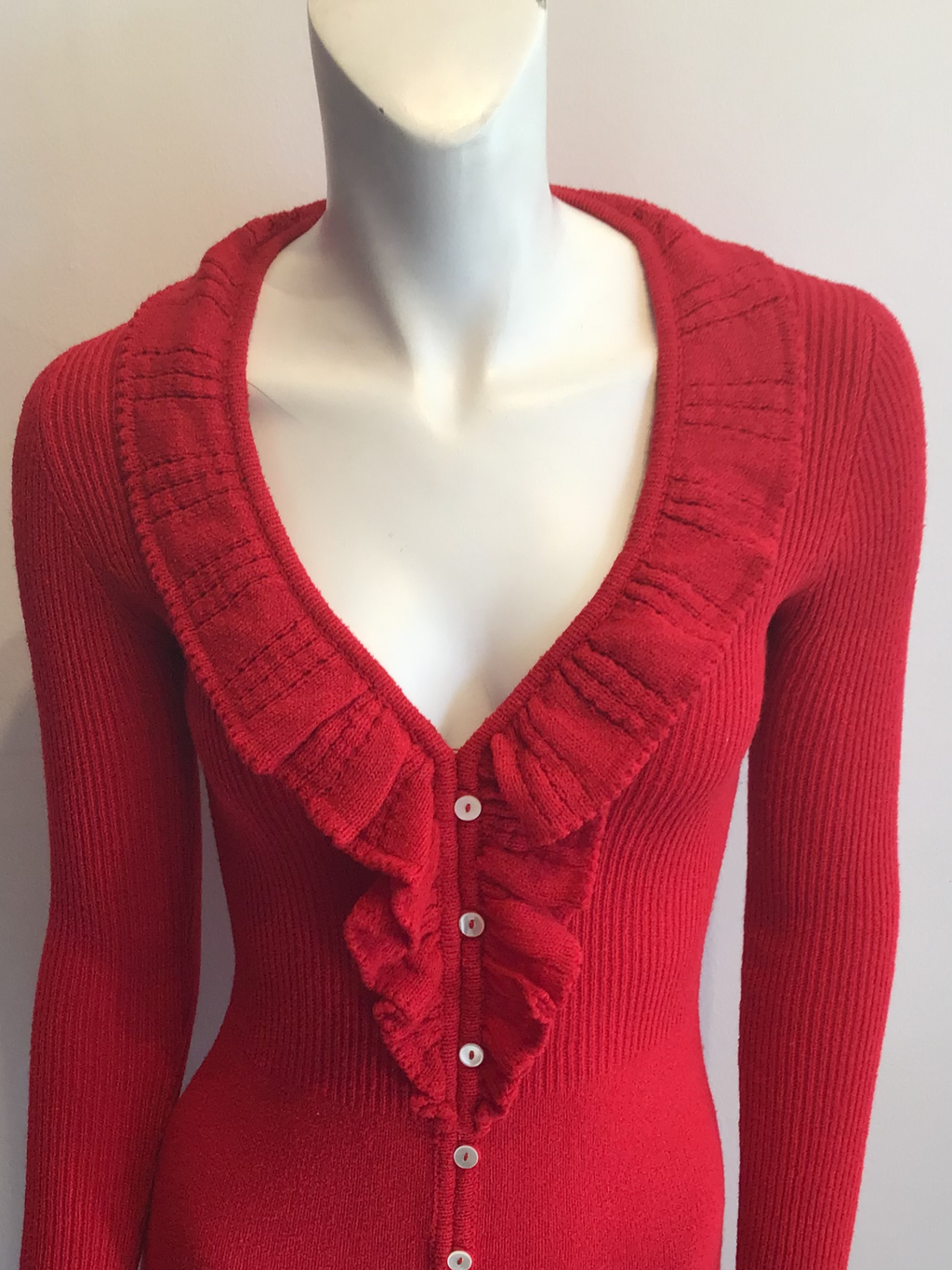 1970's Red Acrylic Knitted long  Maxi Dress Size 8