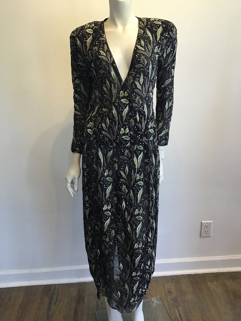 1980s 2 Piece Giorgio Armani Black,Gold and Greenembroidered  Chiffon Evening Ensemble Size 8