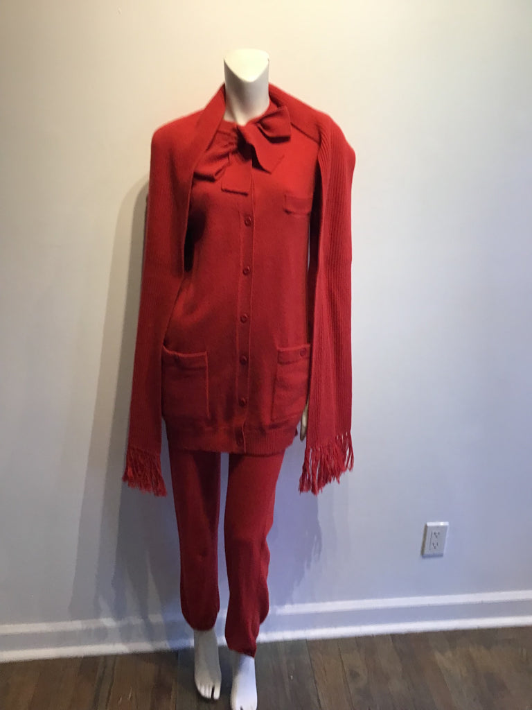 1980s Sonia Rykiel Red Wool 3 Piece Ensemble Size 6
