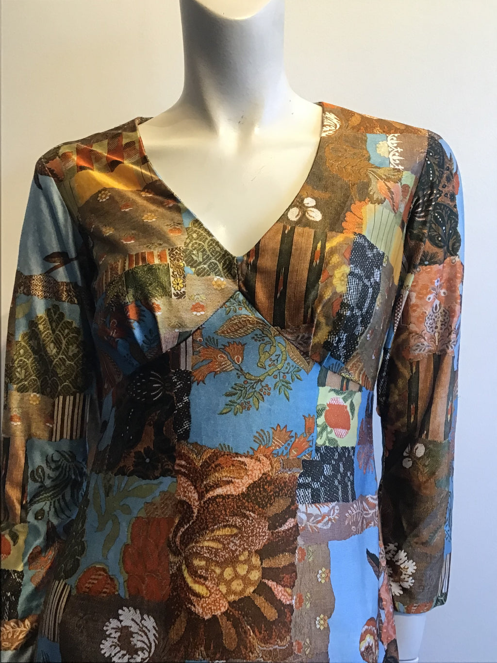 1970’s Keone Blue/Brown Printed Maxi Dress Size 8/9