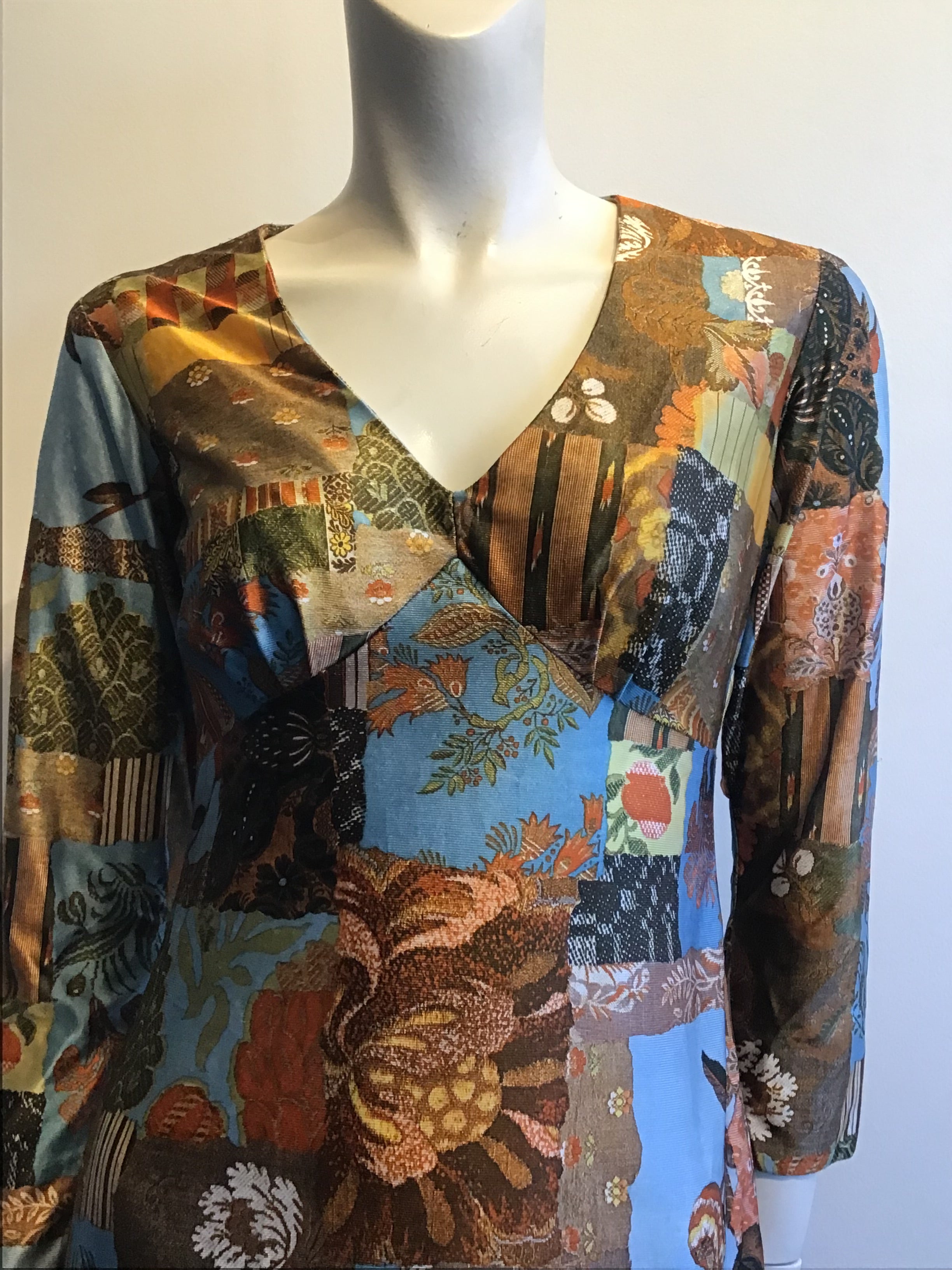 1970’s Keone Blue/Brown Printed Maxi Dress Size 8/9