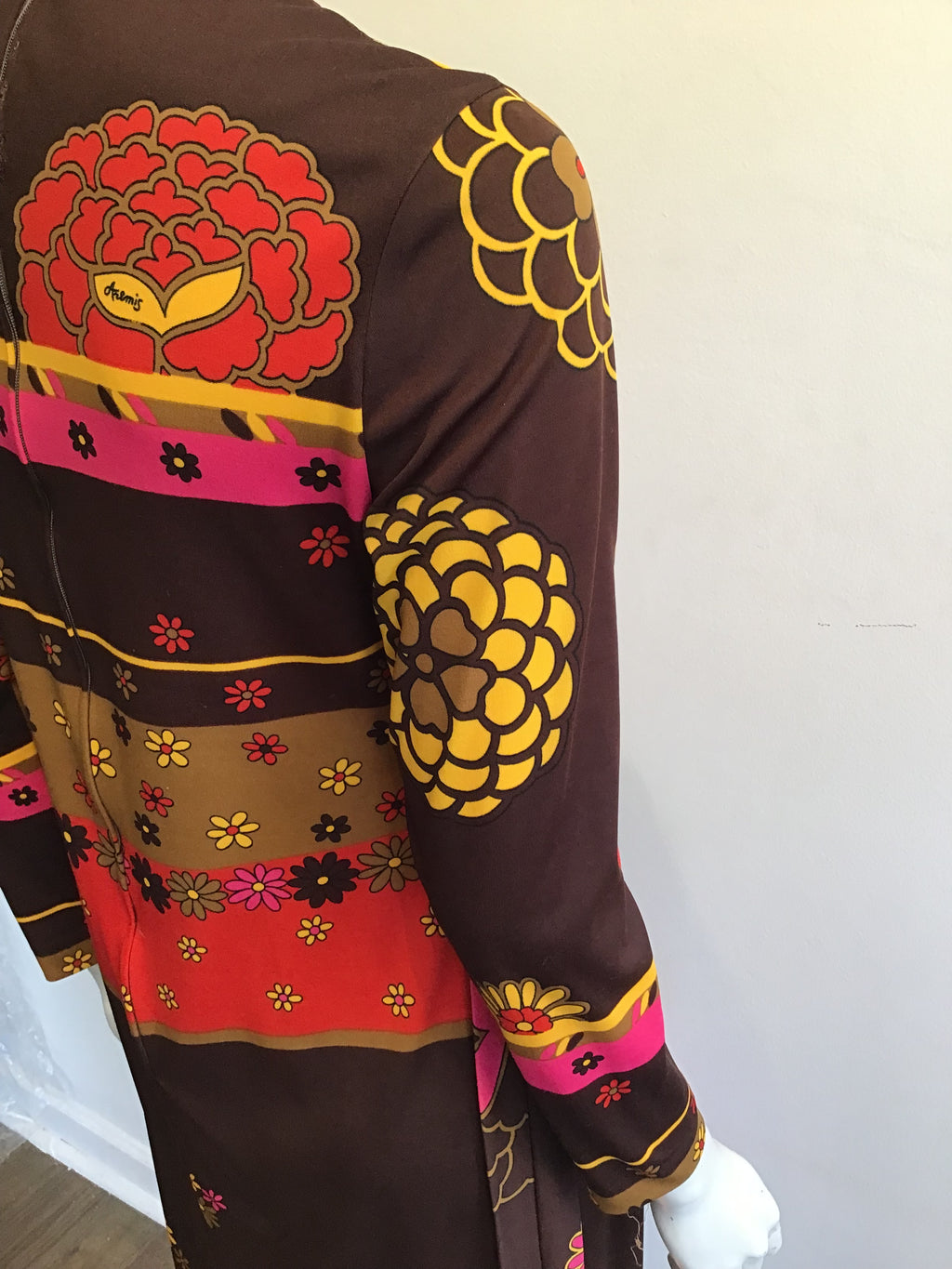 1970s Artemis Polyester Blend Brown Multicolor Dress Size 10
