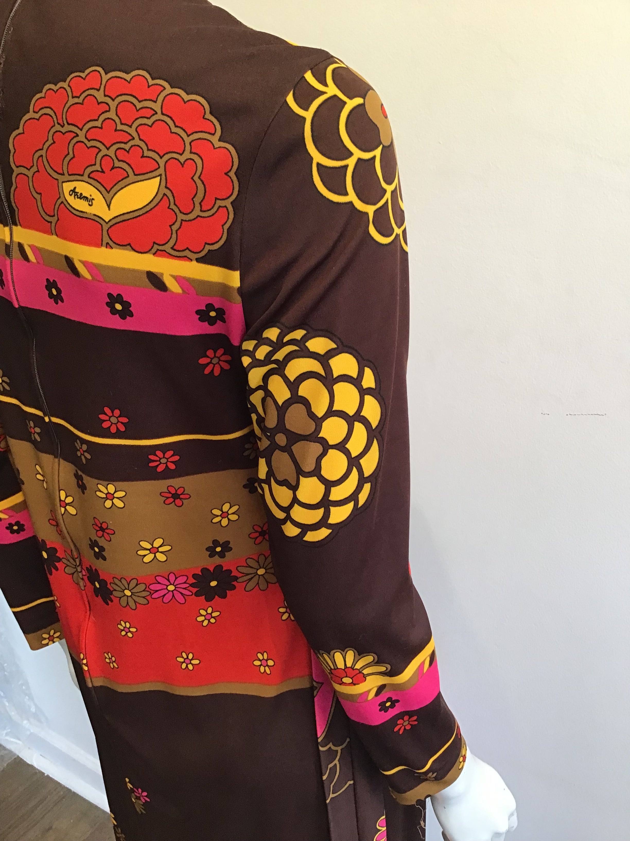 1970s Artemis Polyester Blend Brown Multicolor Dress Size 10